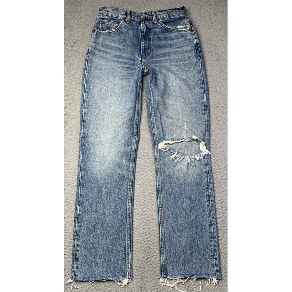 RE/DONE Jeans Womens Size 25 Waist 27" High Rise Medium Worn Distressed Raw Hem